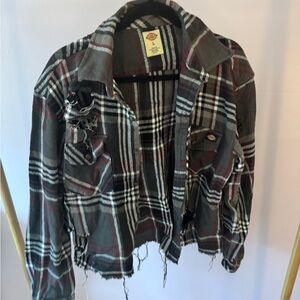Dickies Black & White Plaid Jacket With Chanel Logo in Sequences on Back, Size L